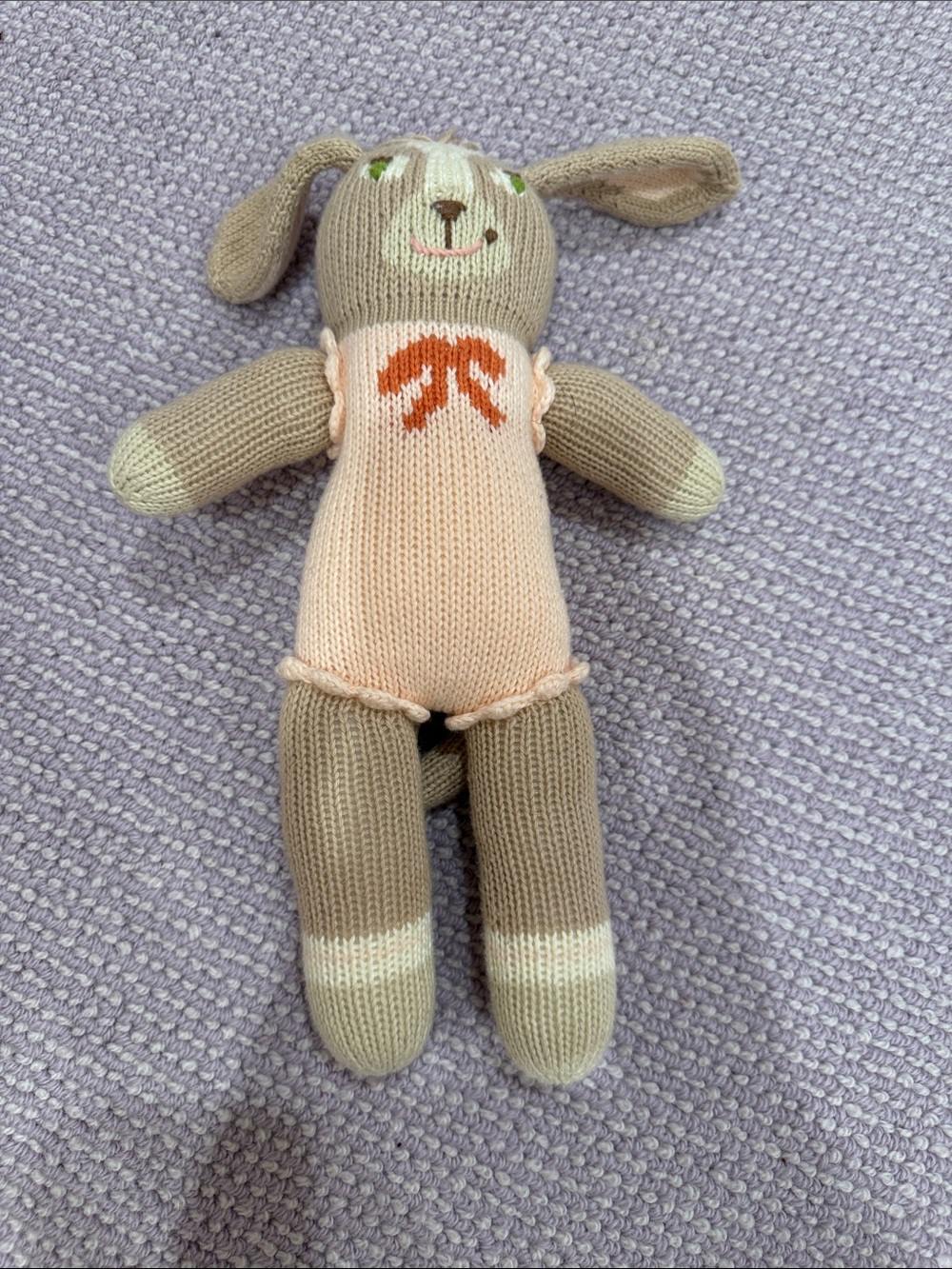 Hand-Knit Bunny Plush in Taupe and Peach